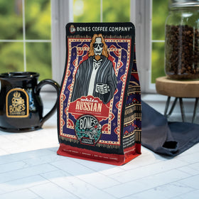White Russian ground coffee ground for French press or pour-over.