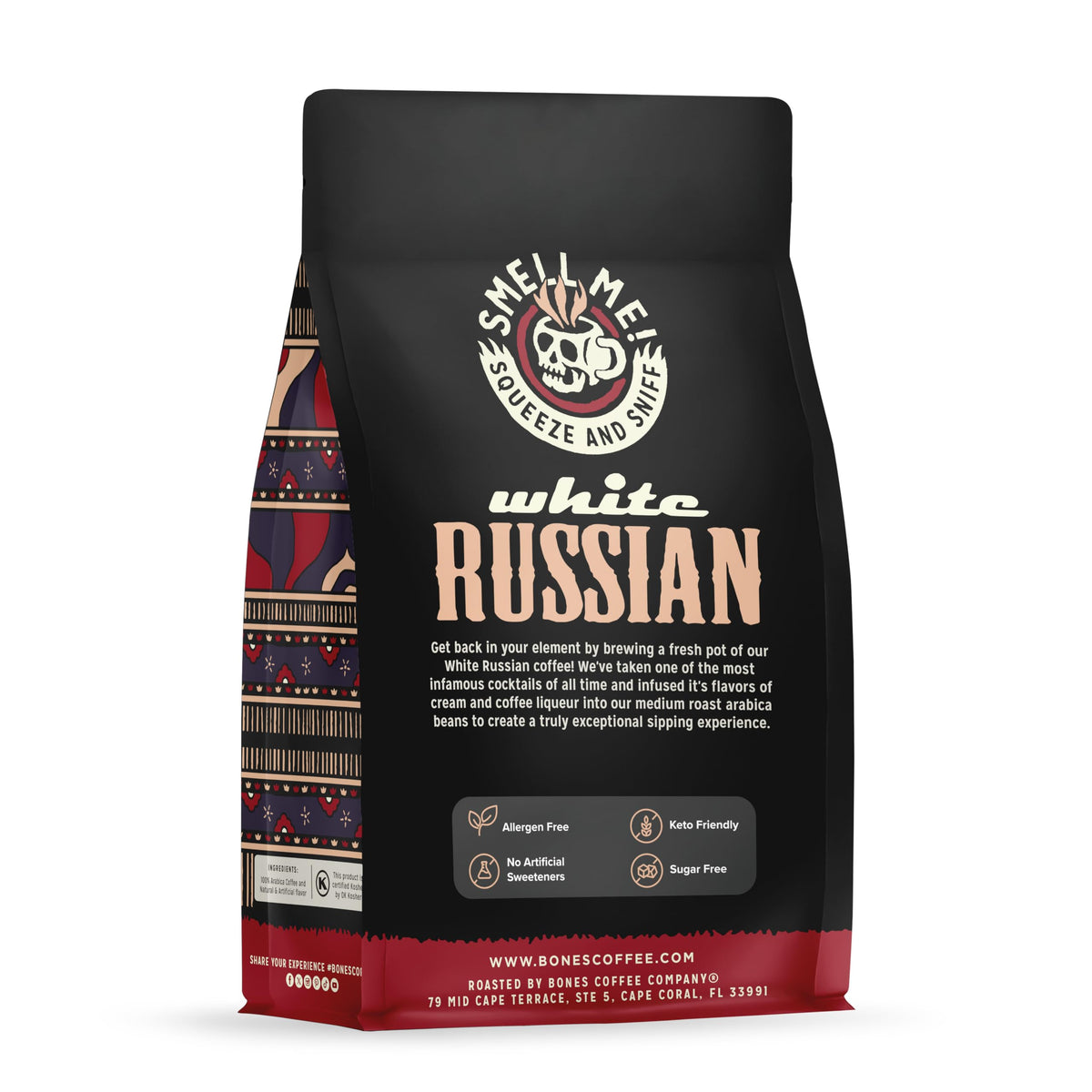 Bones Coffee Company White Russian cream swirl, creamy flavor profile