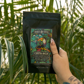 Bones Coffee World Tour Colombia bag emphasizing balanced sweetness for versatile morning cups.