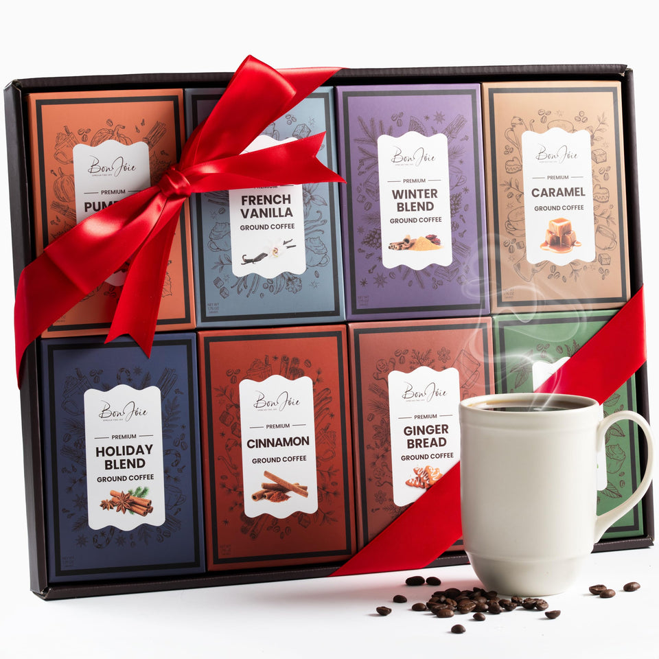 BonJoie coffee gifts set in holiday box, ideal for thoughtful Christmas gifting.
