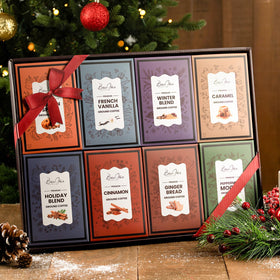 BonJoie holiday season coffee gift basket with sealed packets preserves freshness.
