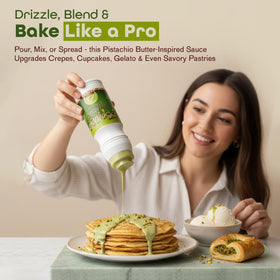 Bonjour Pistachio Cream Sauce open jar reveals creamy texture and ready-to-spread convenience.