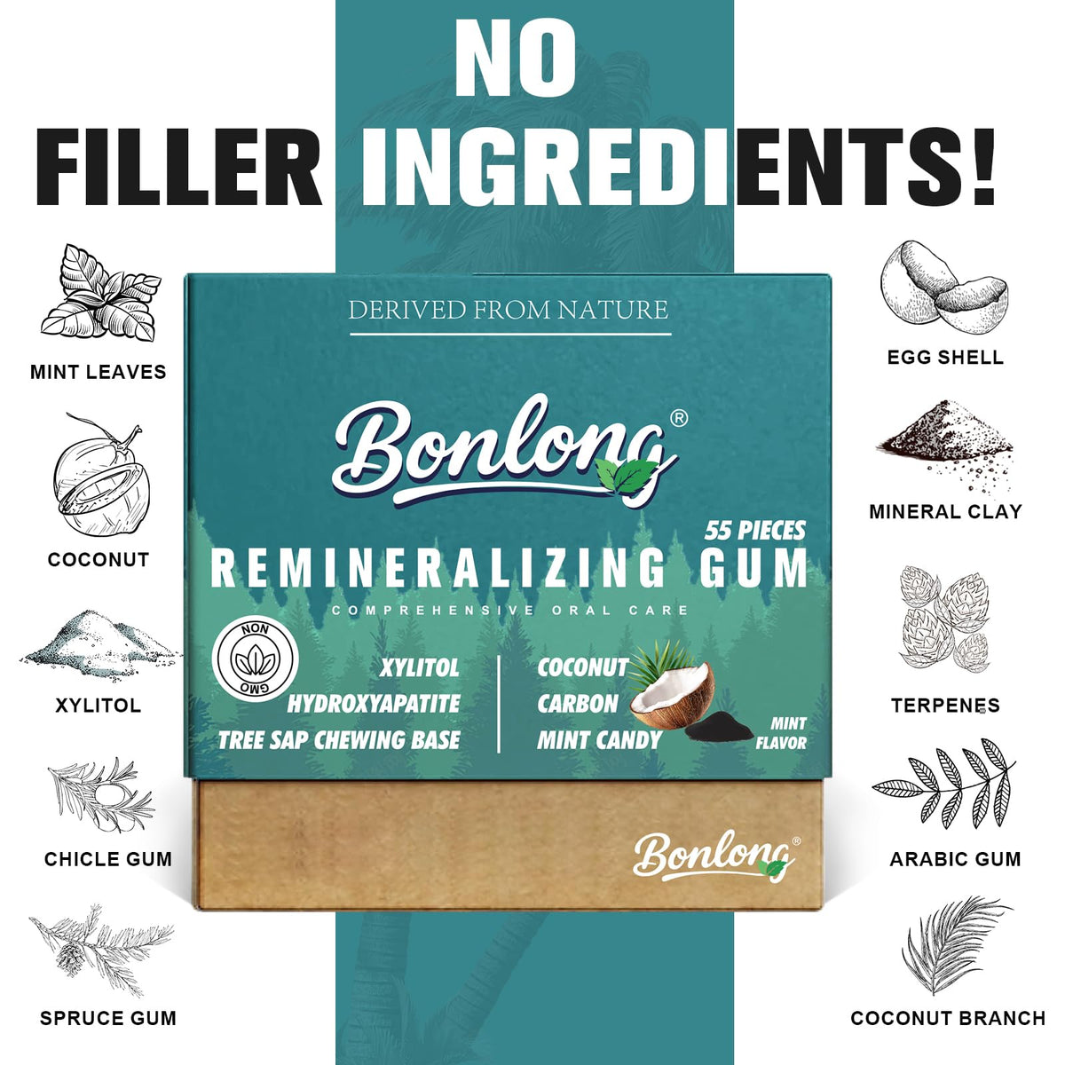 BONLONG after-meals usage shows 5–10 minute chew for potential mineral delivery.