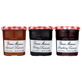Bonne Maman Apricot Preserves jar showing bright fruit pieces for toast or pastries.