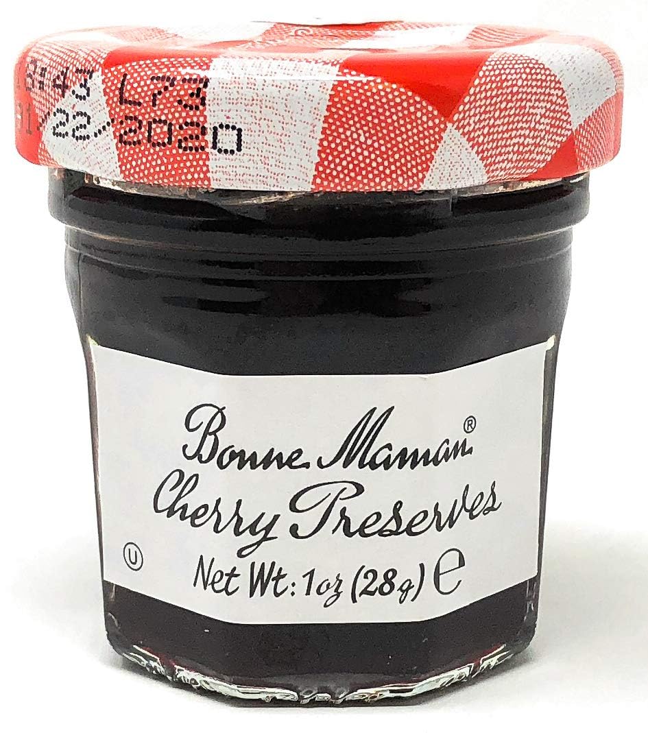 Bonne Maman reusable mini jars showcase cherry preserves for gifting or pantry storage.