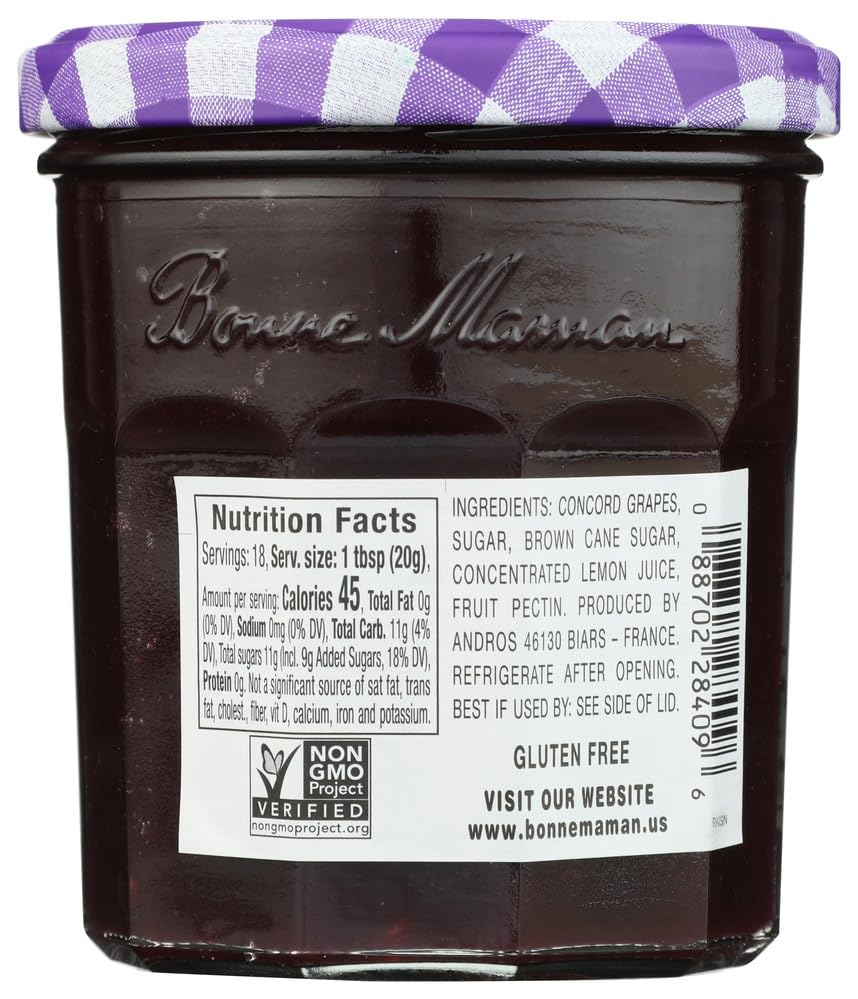 Bonne Maman Concord Grape fruit spread ingredients showcase simple, quality components.