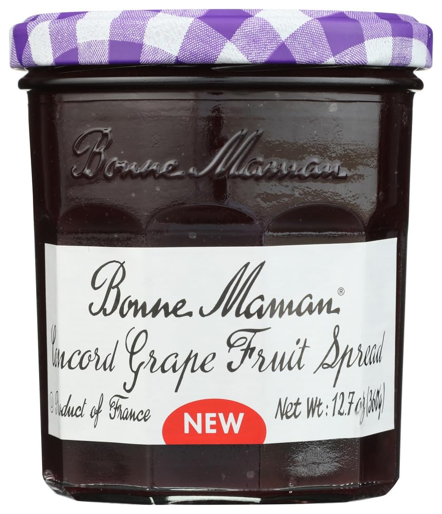 Bonne Maman Concord Grape fruit spread in jar, vibrant flavor for breakfast.
