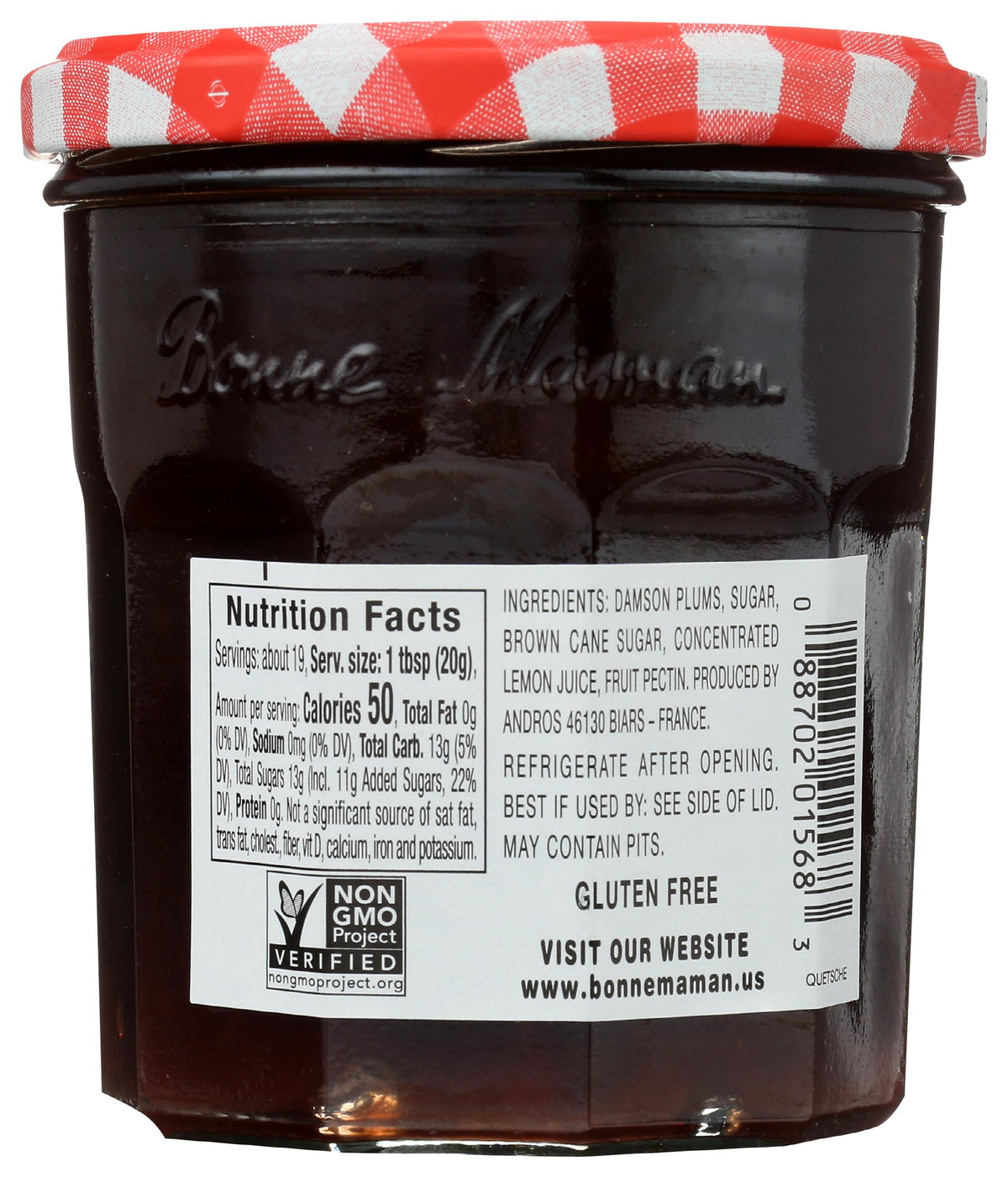 Bonne Maman Damson Plum Preserves jar beside cheese board for pairings