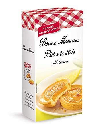 Bonne Maman Lemon Tarts box front view, convenient individually wrapped snacks for on-the-go.