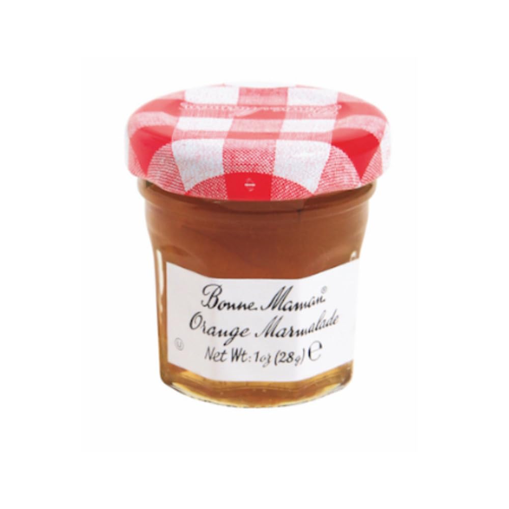 Bonne Maman Orange Marmalade jar closeup showing glossy citrus color