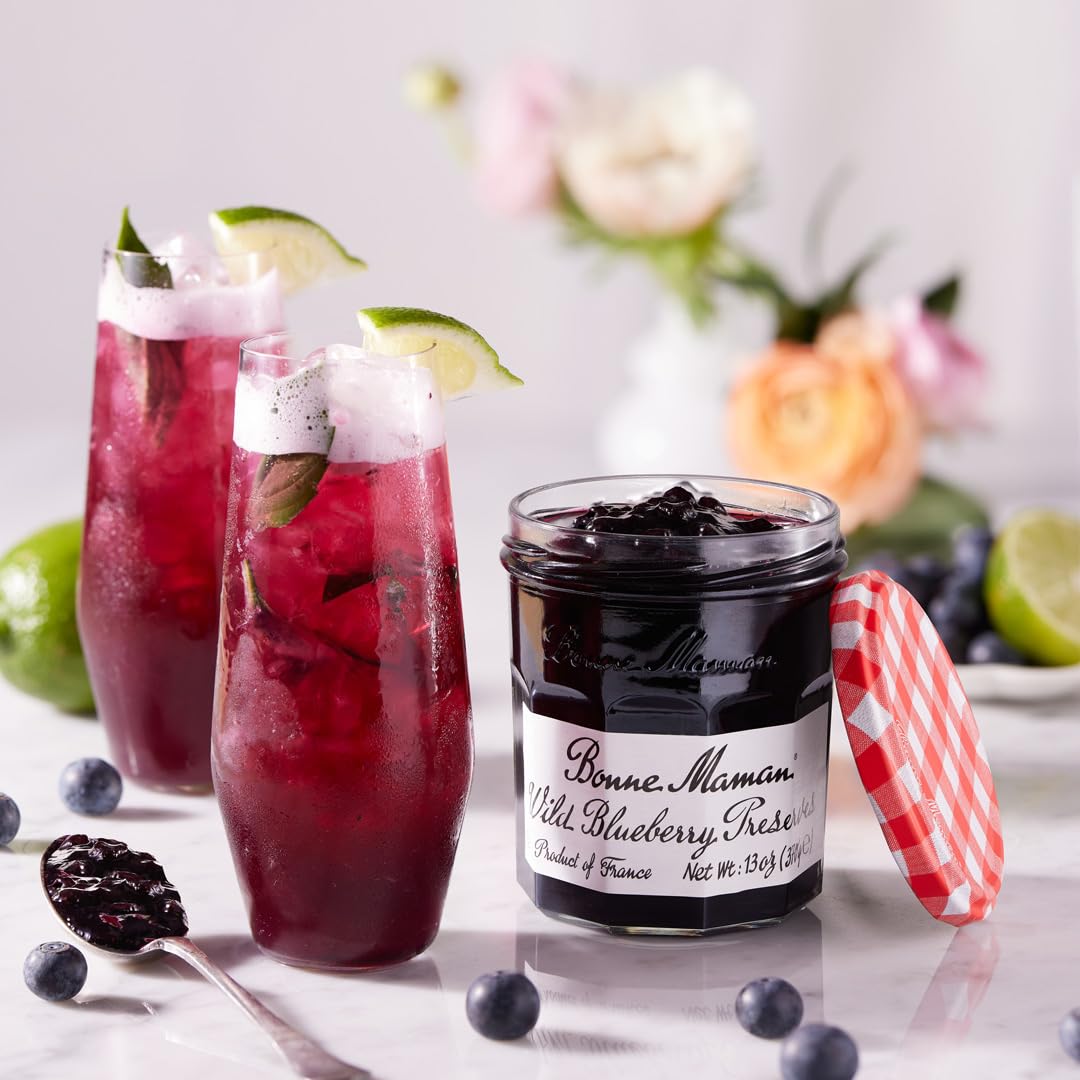 Bonne Maman cherry jar on toast, rich color and indulgent flavor.