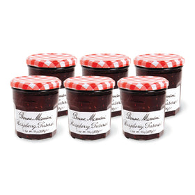 Bonne Maman Raspberry Preserves six-pack jars on display, perfect for pantry staples and gifting.