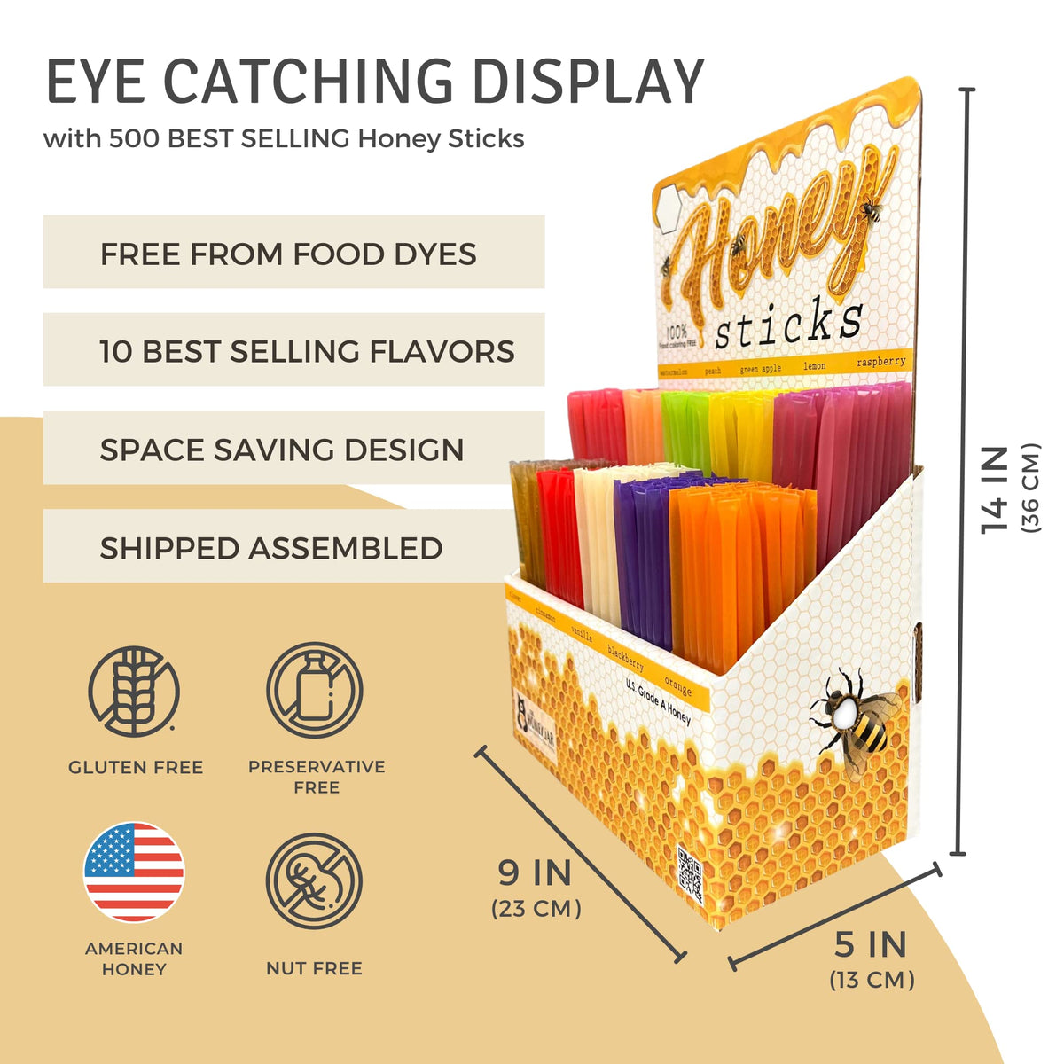 Bonneville Honey The Honey Jar sticks, 500-pack, ready for retail floor placement