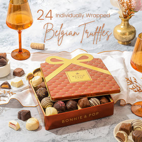 Bonnie and Pop Belgian truffles variety in an elegant tin, premium gift.