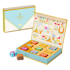 Bonnie and Pop birthday chocolate card with nine chocolates inside for gifting.