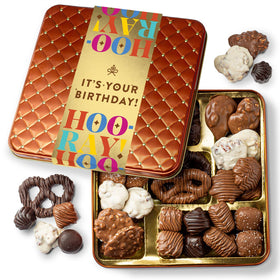 BONNIE AND POP Birthday Gift Box open shows assorted chocolates for celebration.