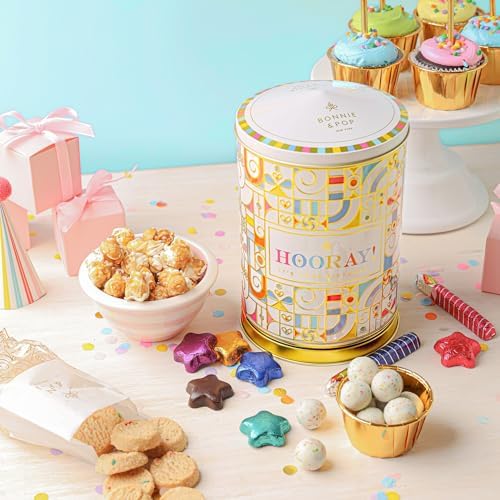 BONNIE AND POP assorted birthday treats arranged in a keepsake tin