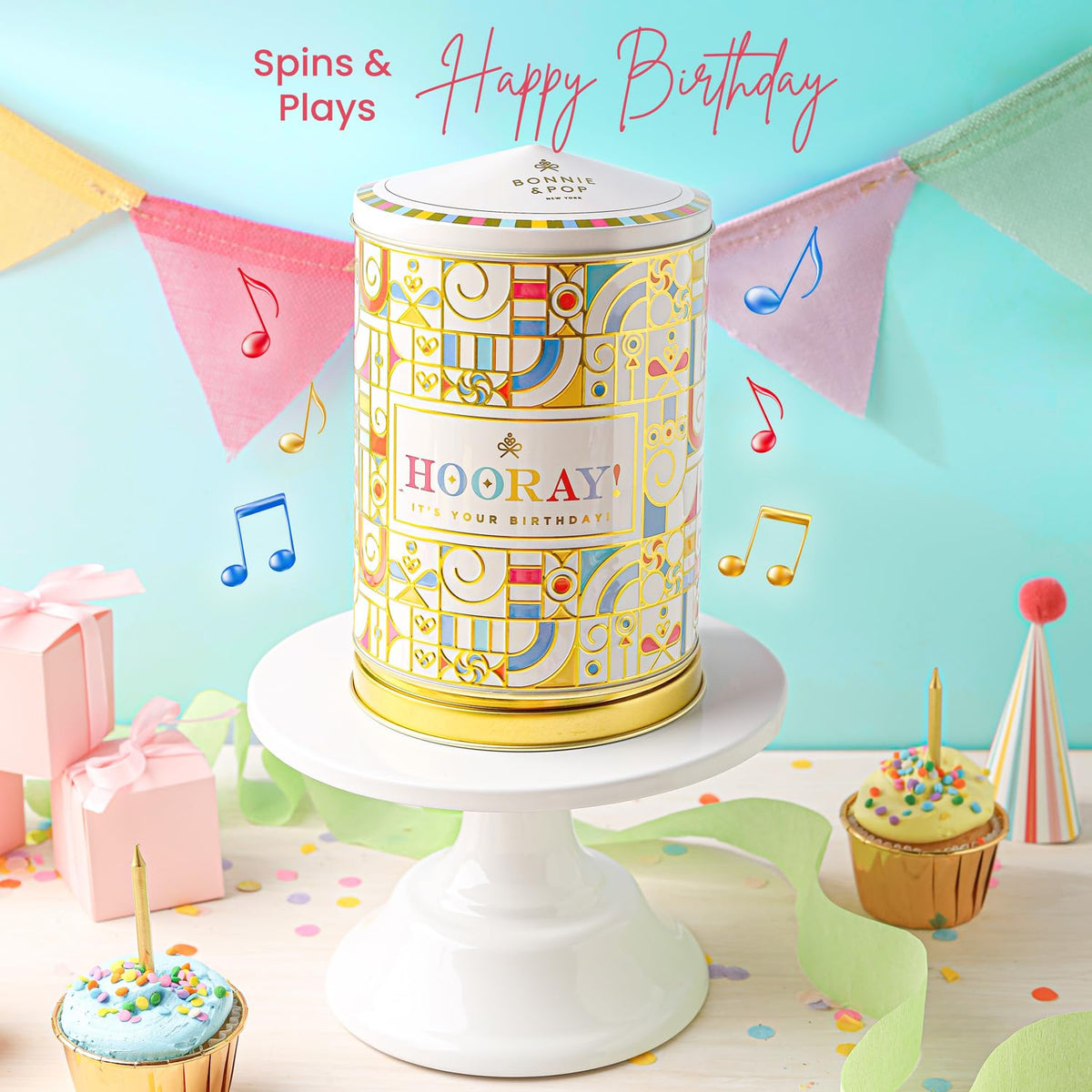 BONNIE AND POP caramel popcorn and malt balls in a gift tin