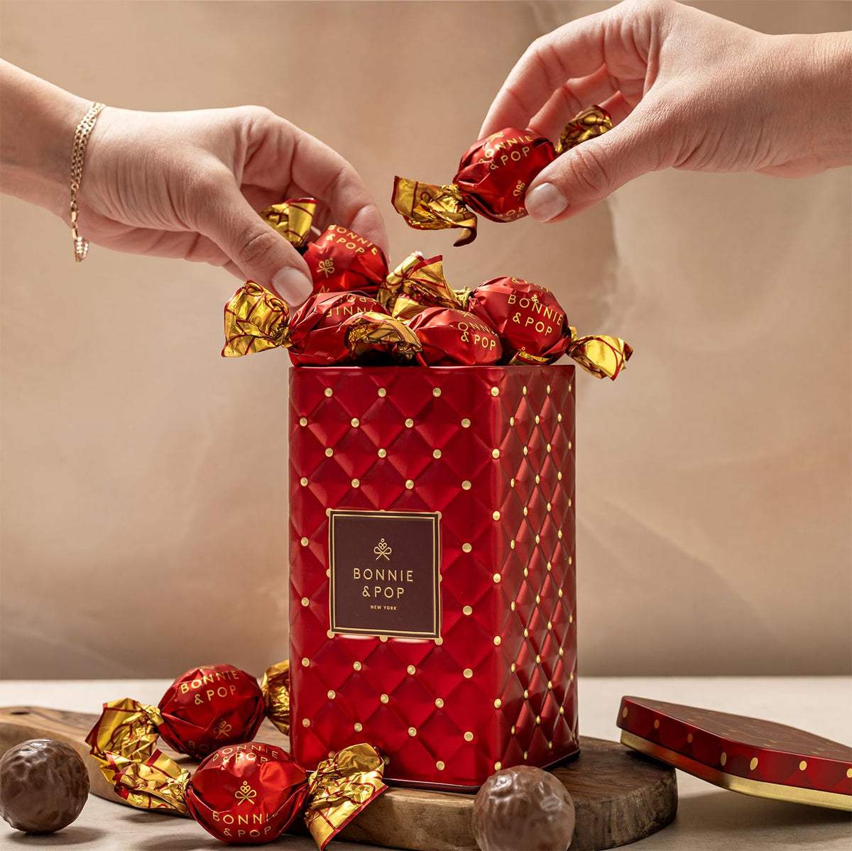 Bonnie and Pop bon bons assortment close-up, rich textures