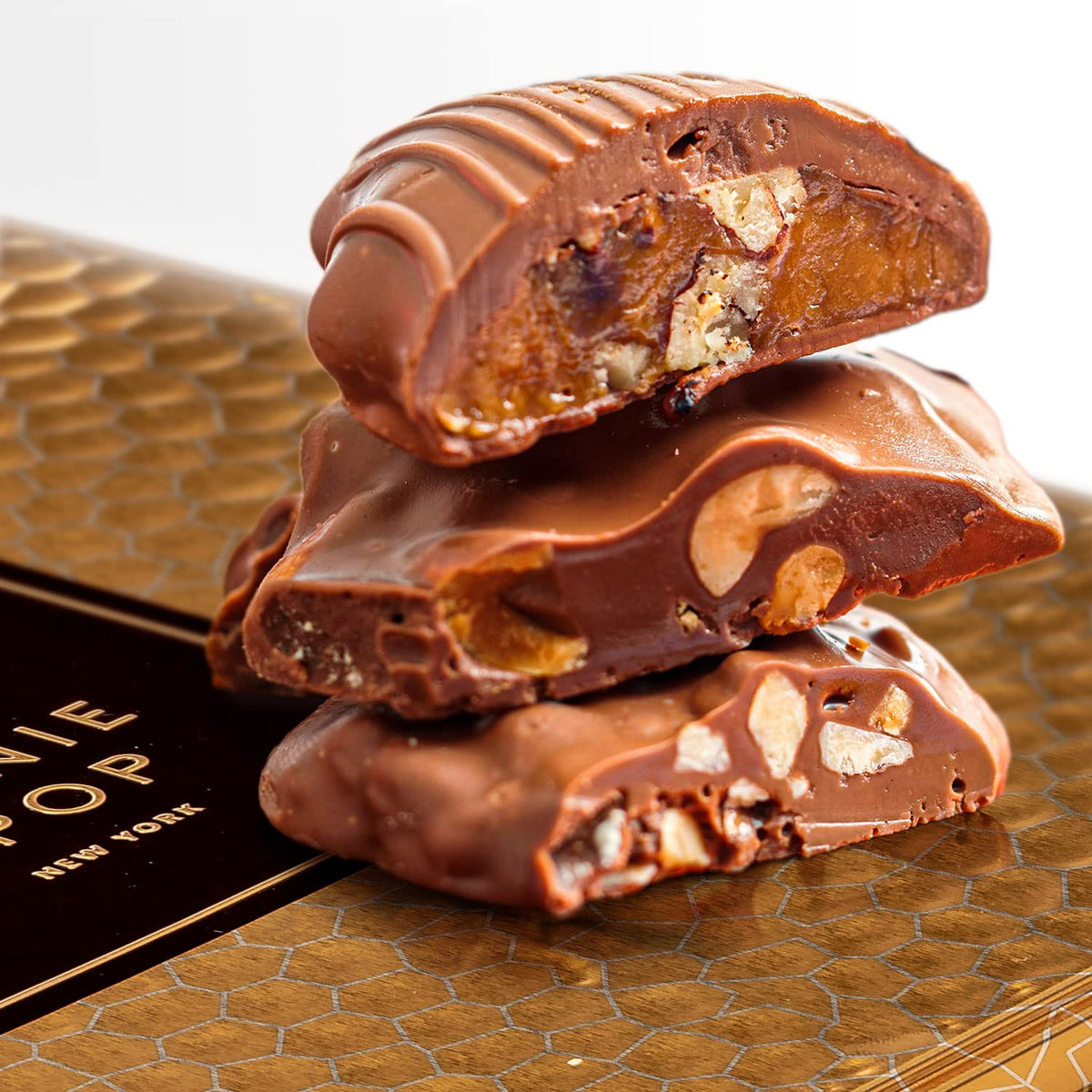 BONNIE AND POP chocolate peanut clusters offer a crunchy bite for sharing.