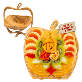 Bonnie and Pop dried fruit gift basket in a wooden tray, perfect for thoughtful corporate gifts.