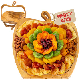 BONNIE AND POP dried fruit and nuts gift basket on a wooden tray, ideal for sharing.