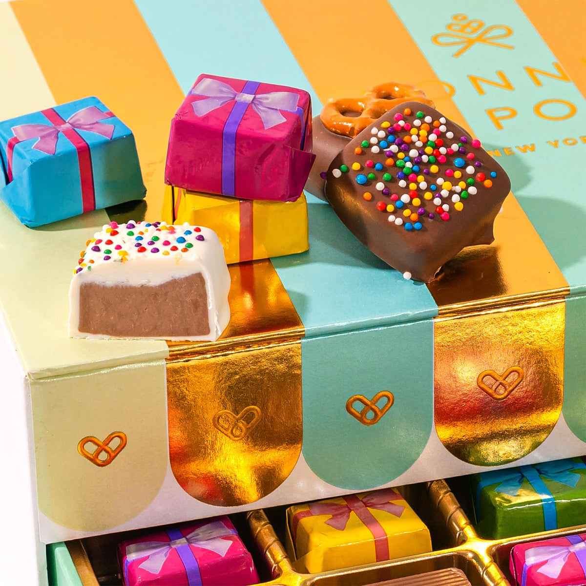 Foiled caramel cups add elegant texture, ideal for dessert tables or gift presentation