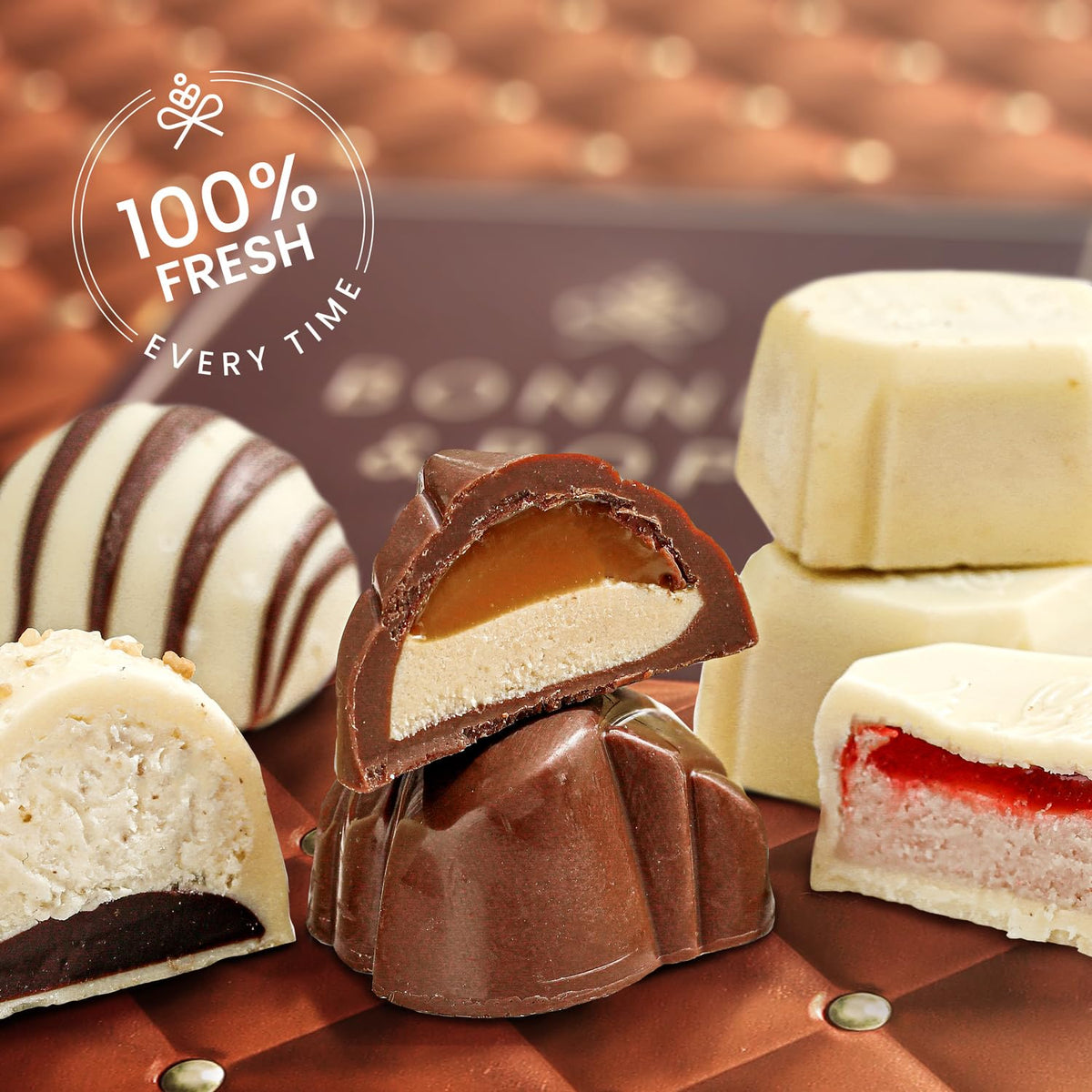 Bonnie and Pop individually wrapped chocolates promote sharing and freshness.