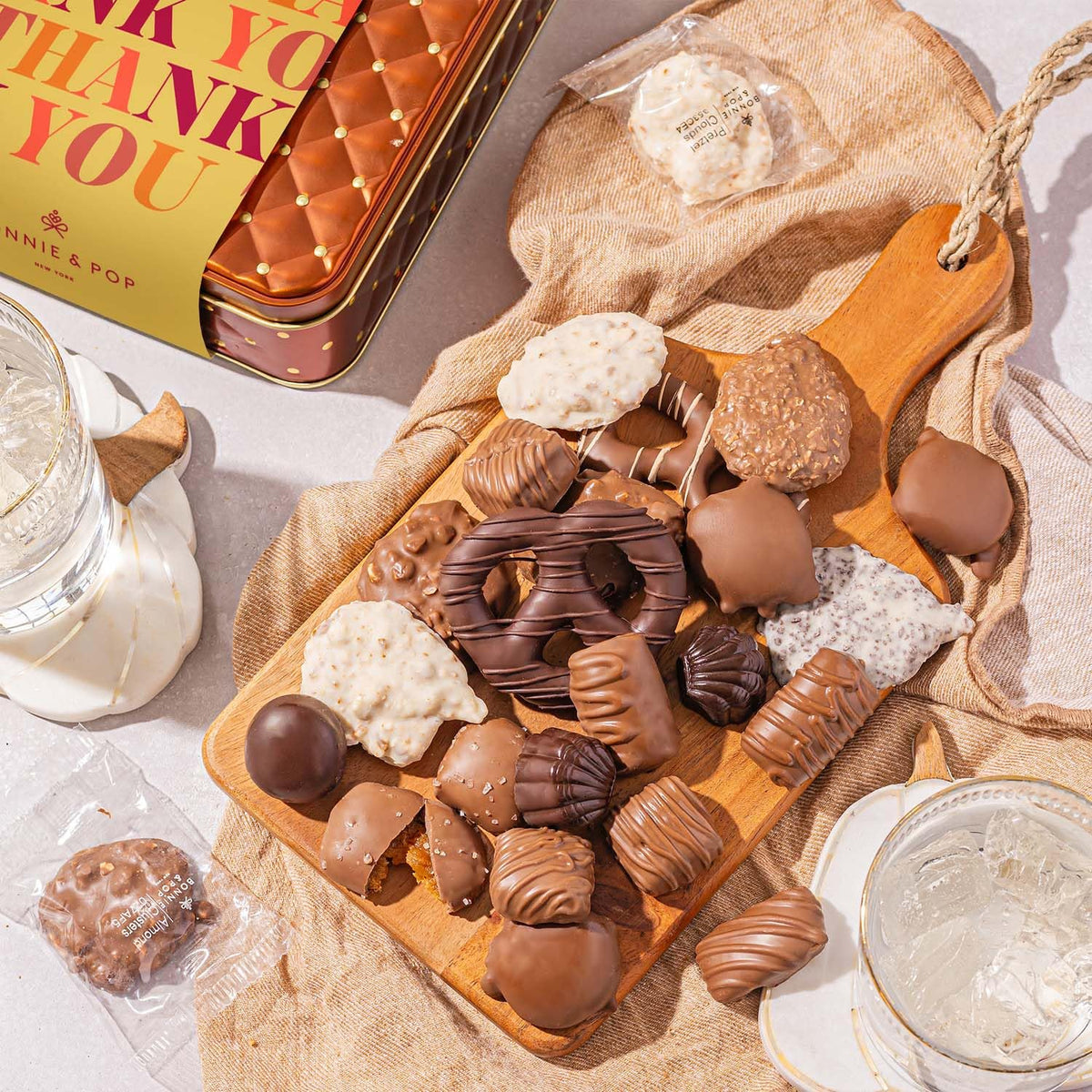 Close-up of premium truffles in the Bonnie & Pop assortment.