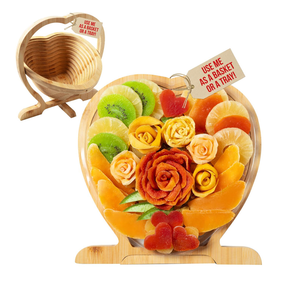 Bonnie and Pop heart tray with dried fruit gift basket for gifting occasions.