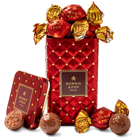 Bonnie and Pop luxury chocolate tin front view, premium gift option
