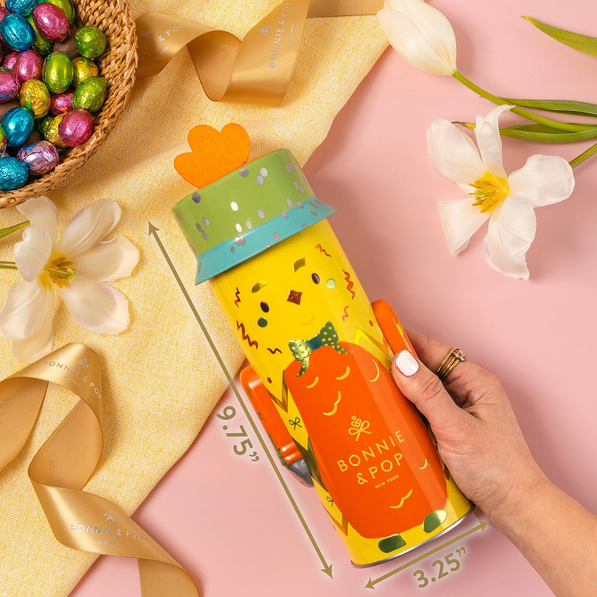 BONNIE AND POP reusable chick tin, a stylish keepsake after treats are gone.
