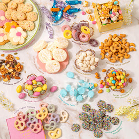 Bonnie and Pop Spring Gift Tower stacked view, showcases premium snacks perfect for sharing.