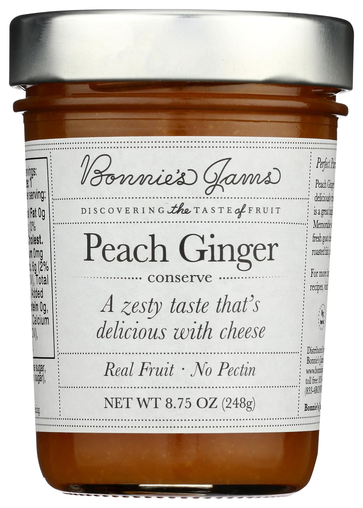 Bonnie's Jams Peach Ginger Jam jar on a cheese board for pairing with soft cheese