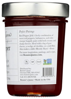 Cream cheese and jelly on a cracker with Bonnie's Jams Red Pepper Jelly.
