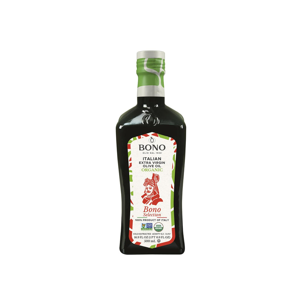 Bono organic EVOO bottle in Sicily highlights premium quality for dressings.