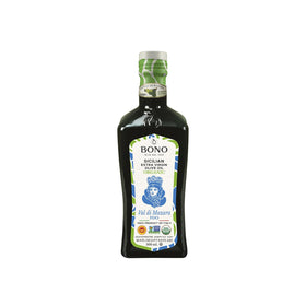 Bono Organic EVOO bottle showing rich Sicilian flavor for salads and finishing dishes