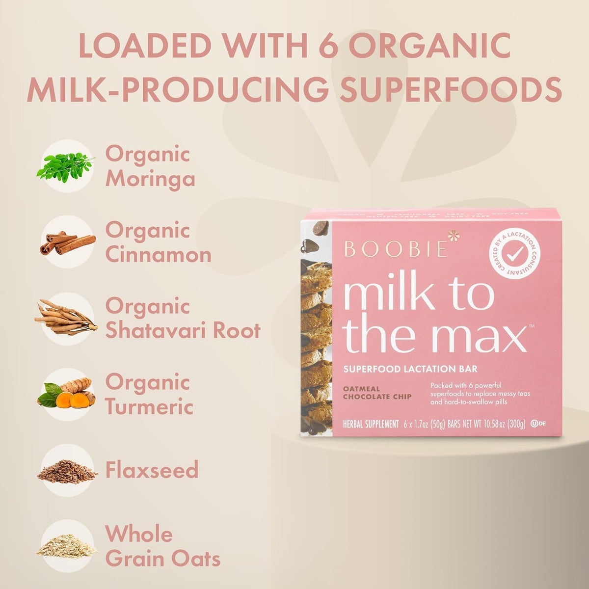 Boobie Bar shows 6g fiber per bar for digestive-friendly snacking.