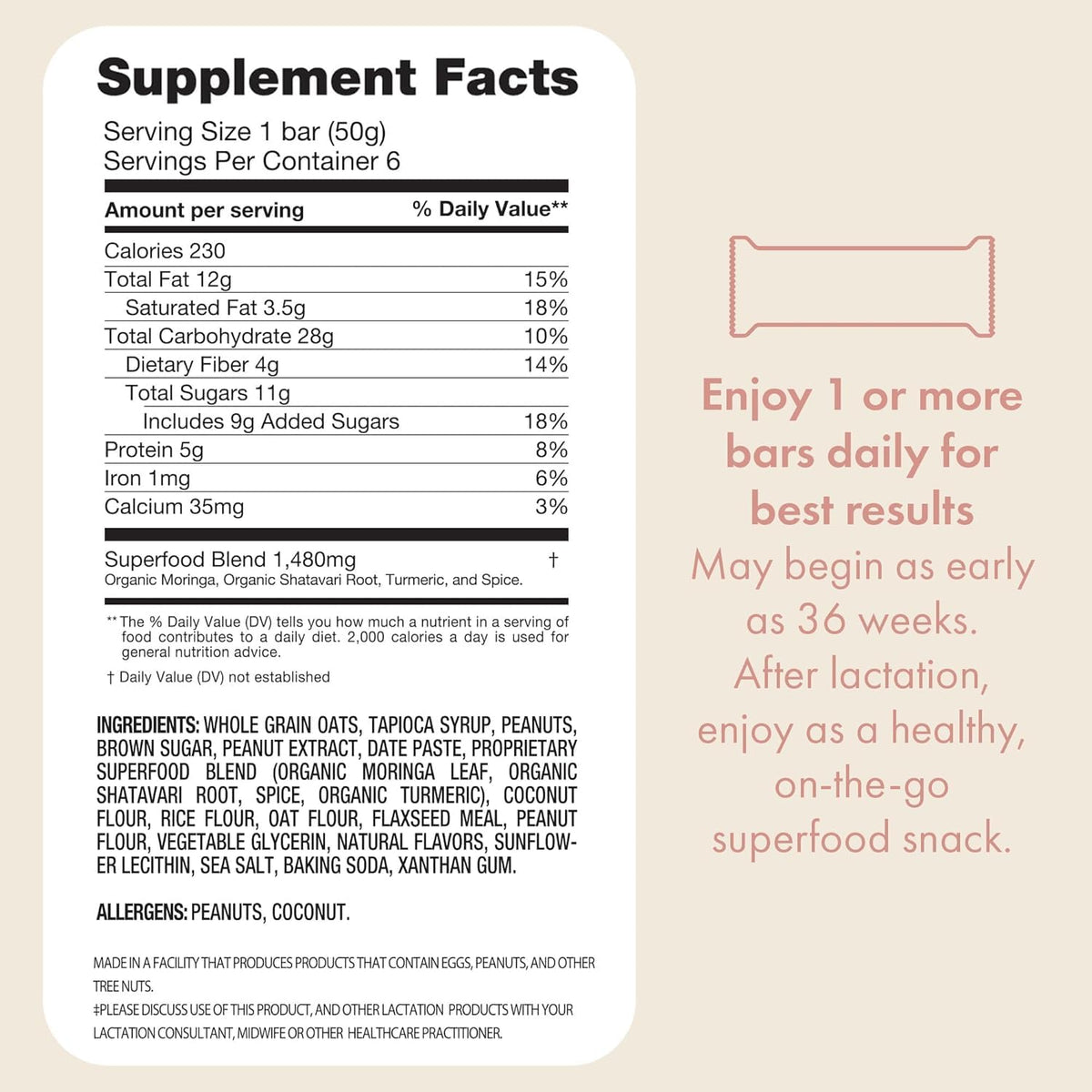 Boobie Bar Milk to the Max bar close-up, nutrient-rich snack for nursing moms.