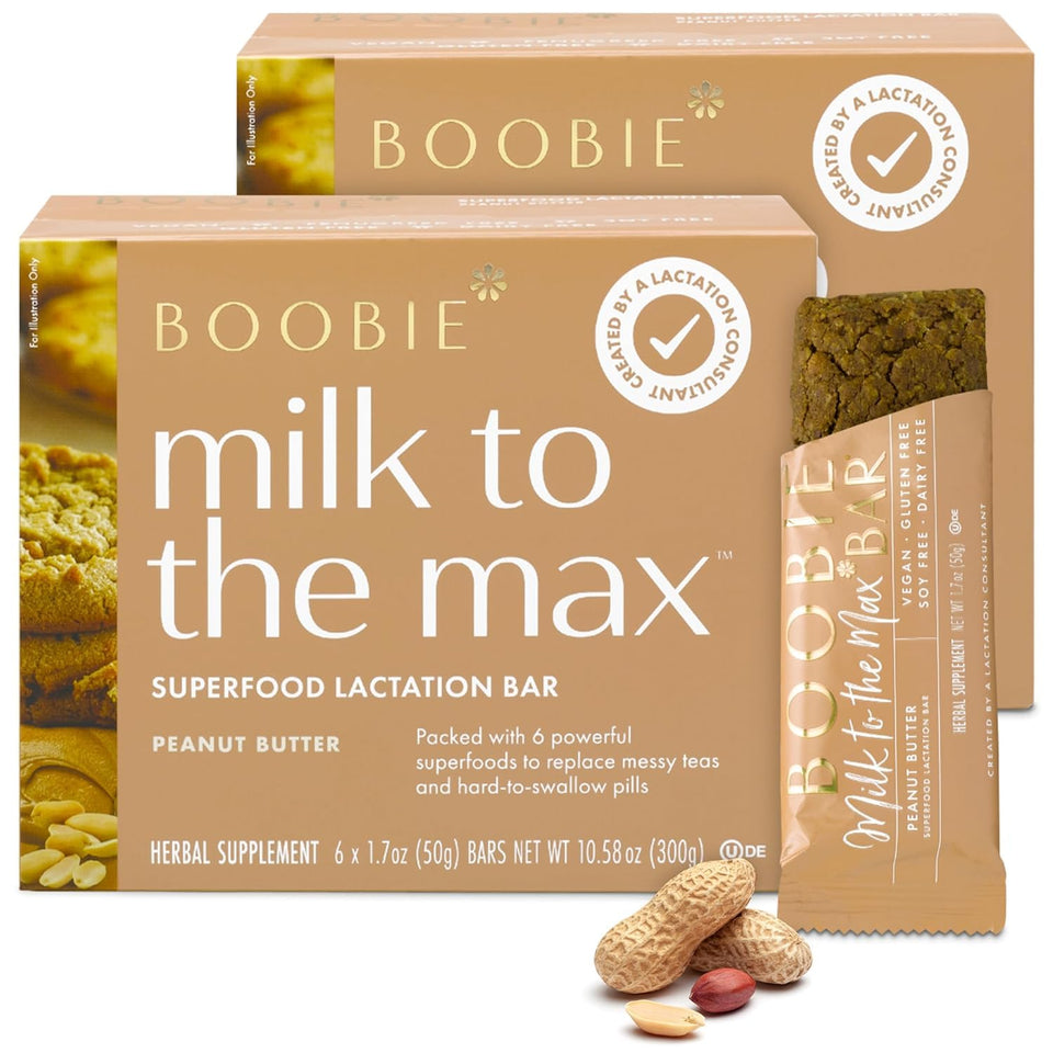 Boobie Bar Milk to the Max packaging, convenient lactation snack option.