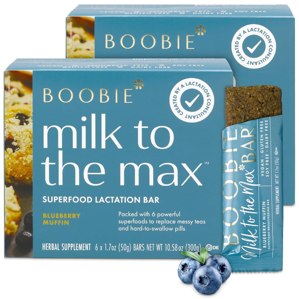 Boobie Brands Blueberry Muffin Lactation Bar front view, convenient on-the-go nursing snack.
