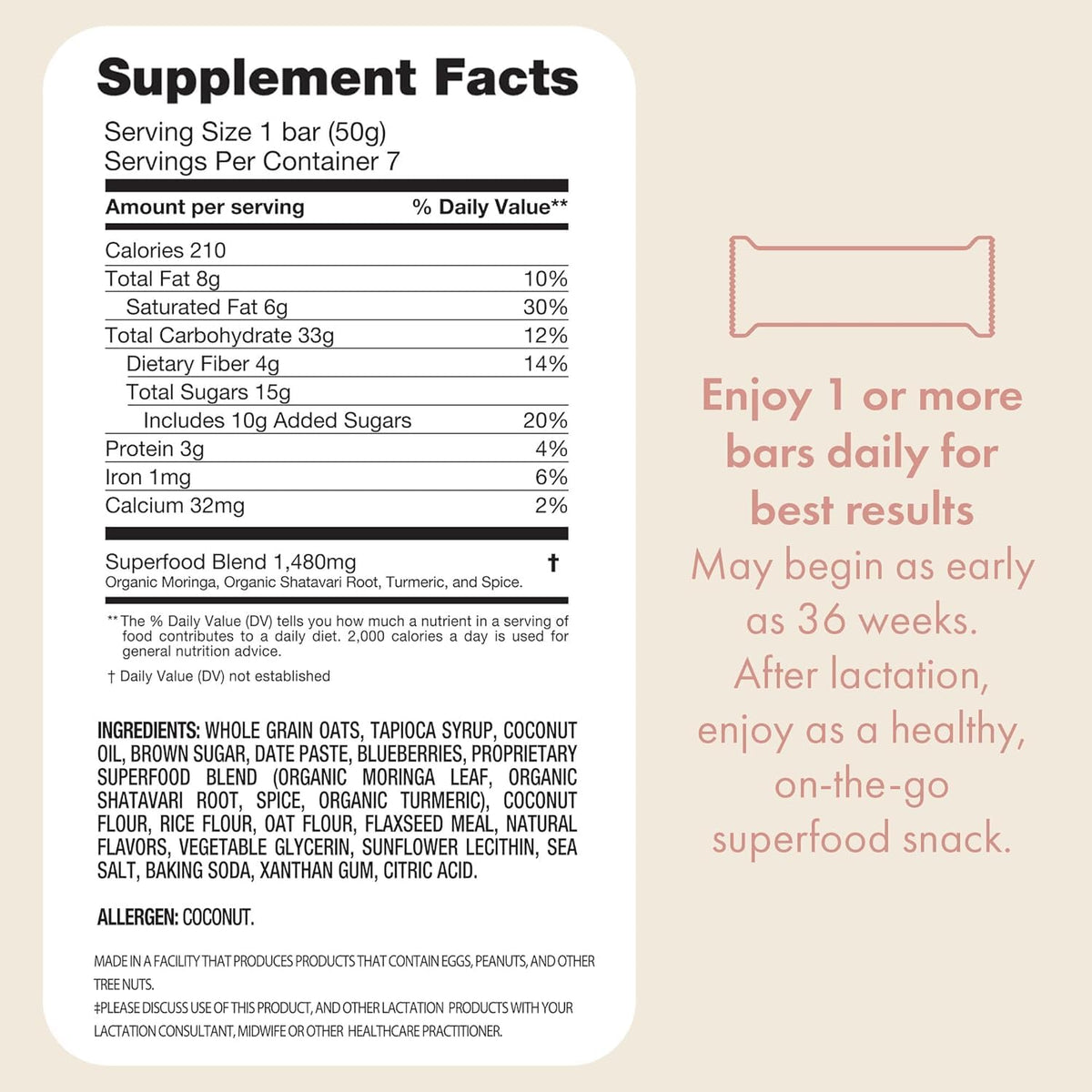 Boobie Brands Blueberry Muffin Lactation Bar close-up of ingredients and fiber-rich texture.