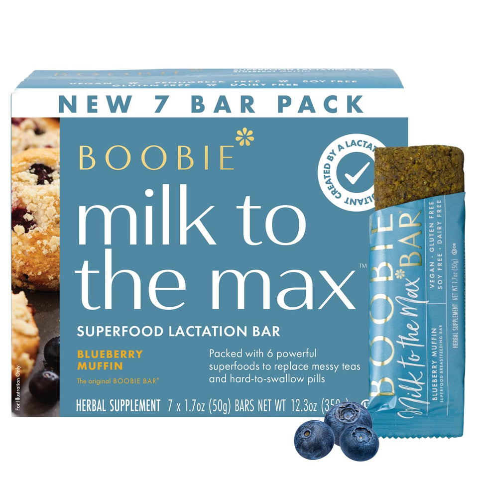 Boobie Brands Boobie Bar Blueberry Muffin Pack shows a convenient, grab-and-go lactation snack.