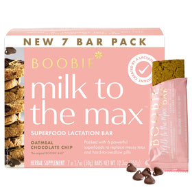 Boobie Brands Milk to the Max bar pack shot, ready-to-eat lactation snack.