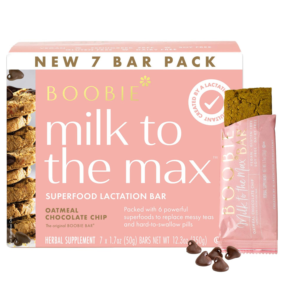 Boobie Brands Milk to the Max bar pack shot, ready-to-eat lactation snack.