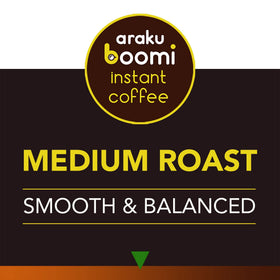 Boomi low acid pour shot highlighting easy on stomach mornings with a gentle finish.