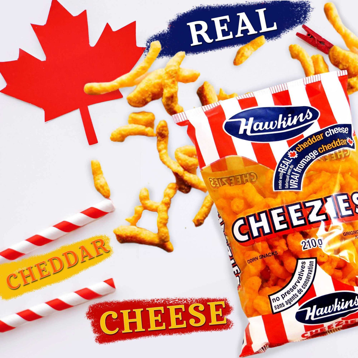 Hawkins Cheezies cheddar flavor label aids quick recognition.