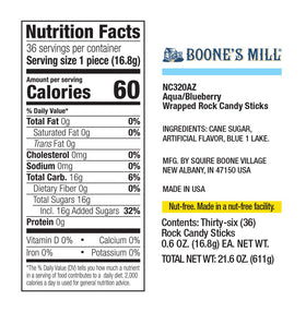 Boone's Mill Blue Blueberry rock candy stick made in USA, festive table accent