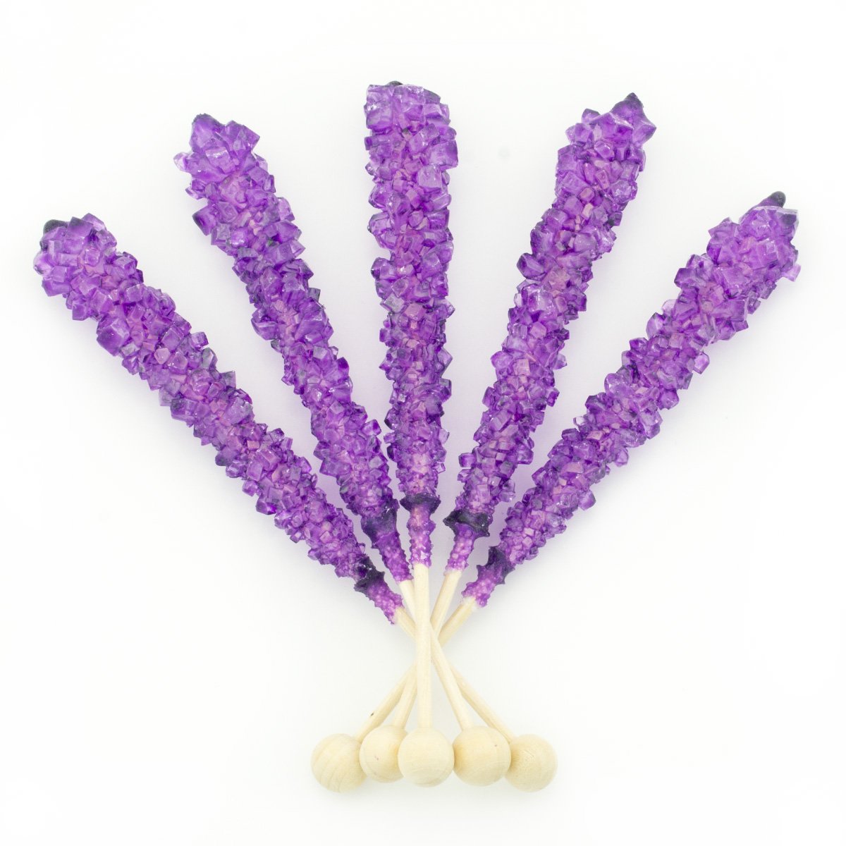 Closeup of Boone's Mill purple grape rock candy wrappers showing crystal shine and clarity