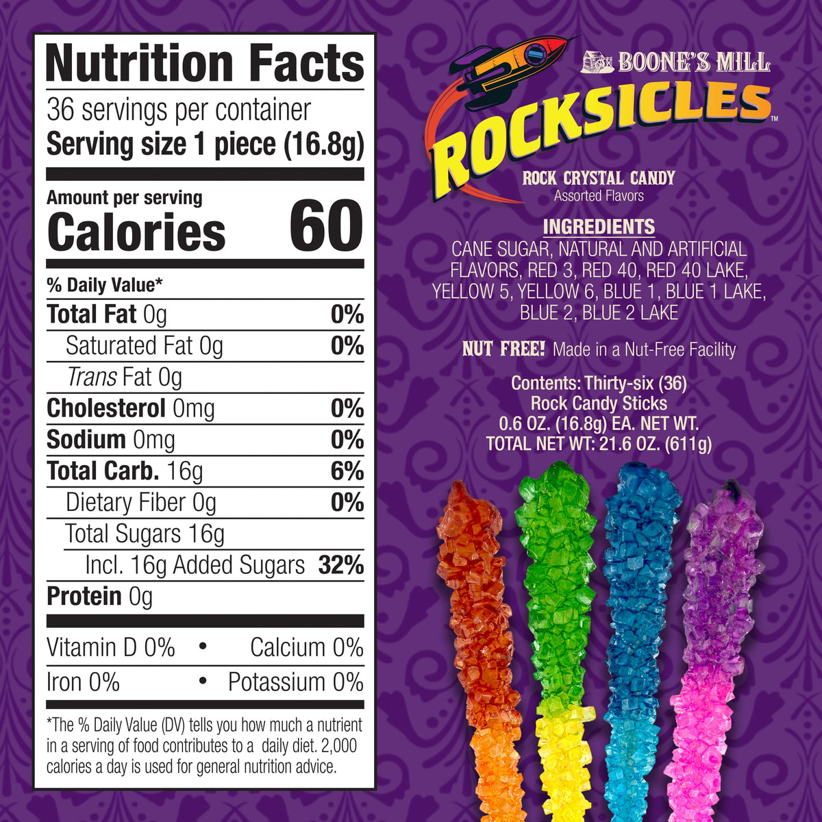 Boone's Mill Rocksicles packaging-wrappers showcase crystals through clear sleeves.